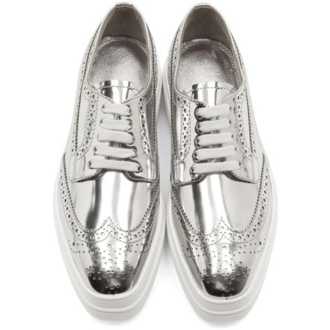 silver brogues prada|Prada brogue leather shoes.